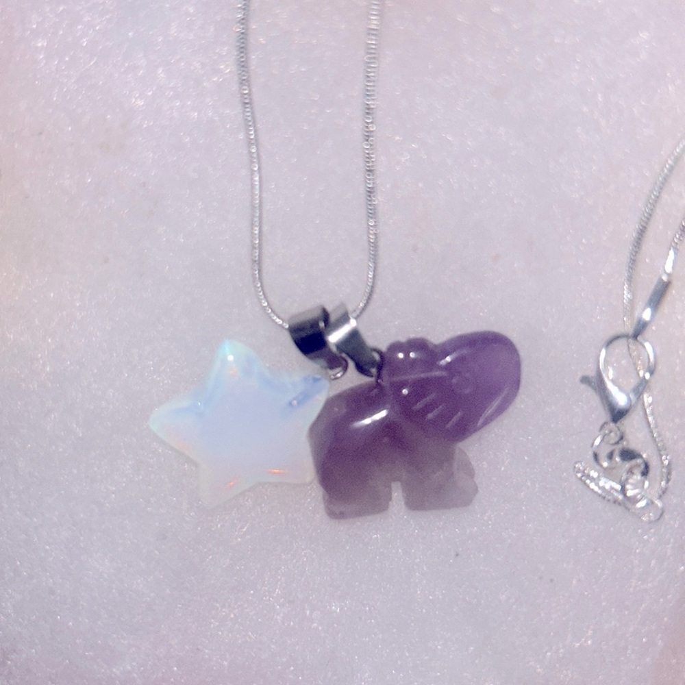 Boho hippie Opal Star and Amethyst Crystal Elephant Sterling Silv…